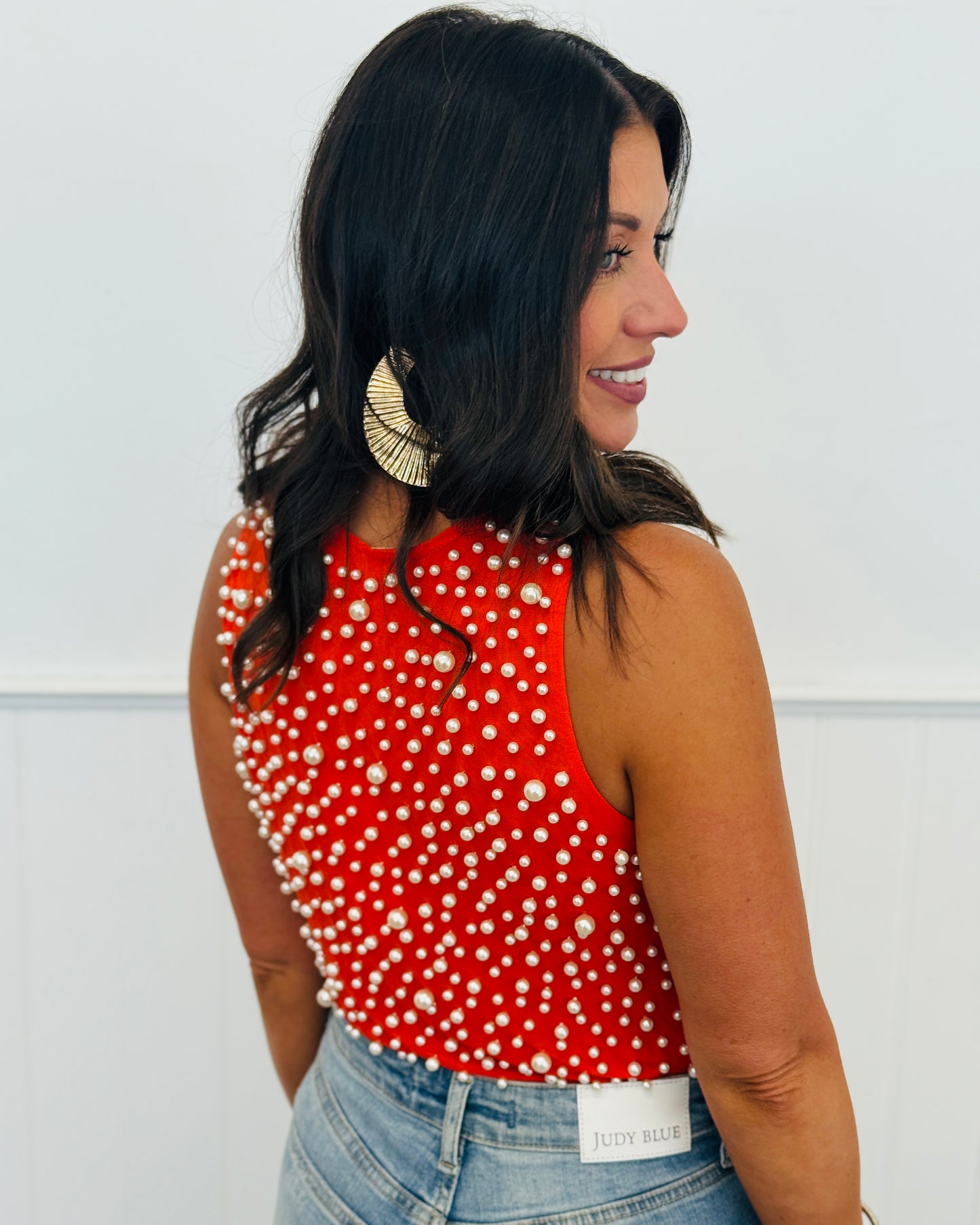 Orange Pearl Mesh Sleeveless Bodysuit (Reg.)