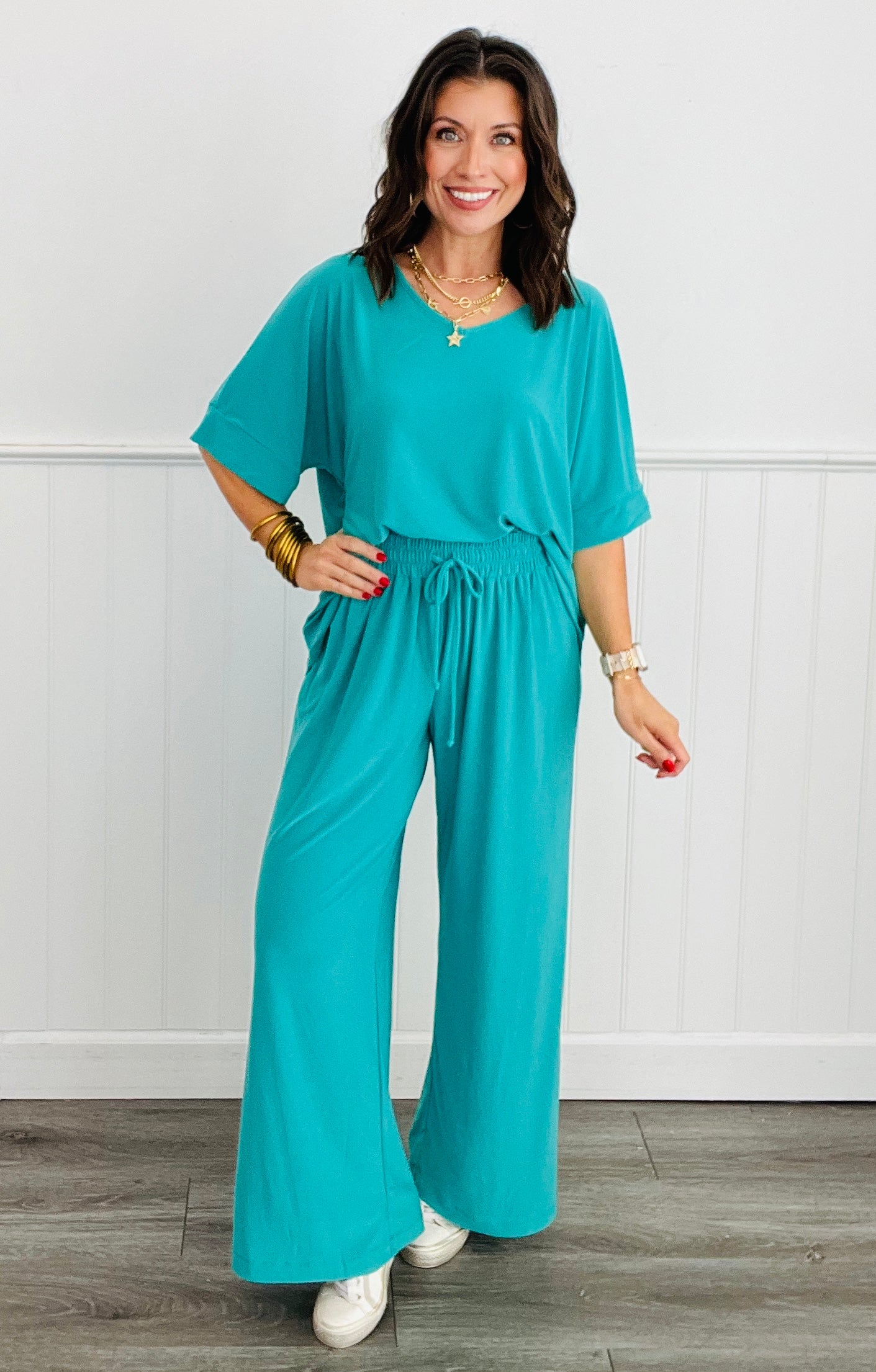 Dear Scarlett Yes Please V-Neck Top & Pants Set (Reg. and Plus) - 8 Colors