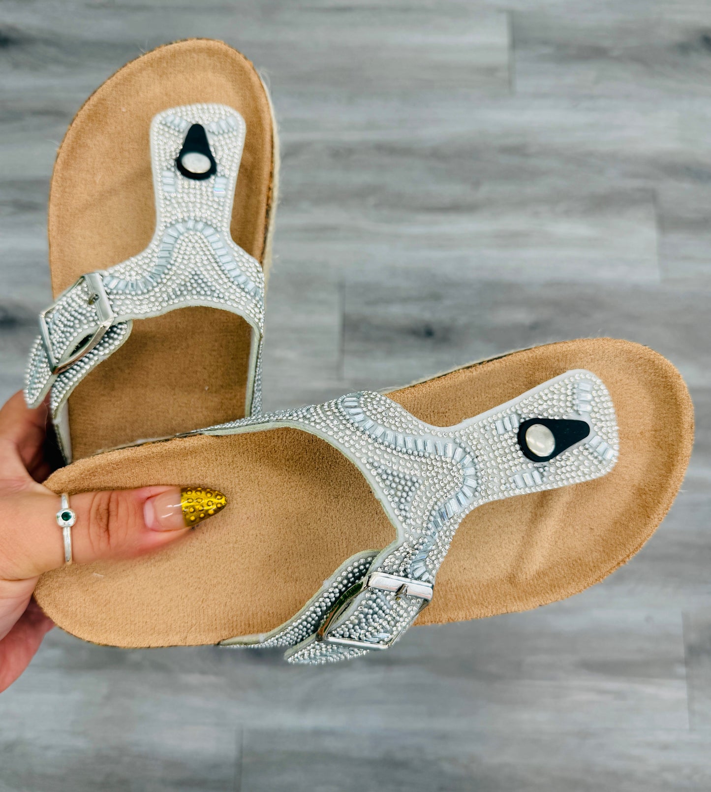 Silver Wanderlust Buckle Sandals