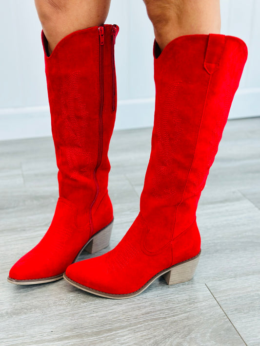 Red Suede Take A Stand Western Boots
