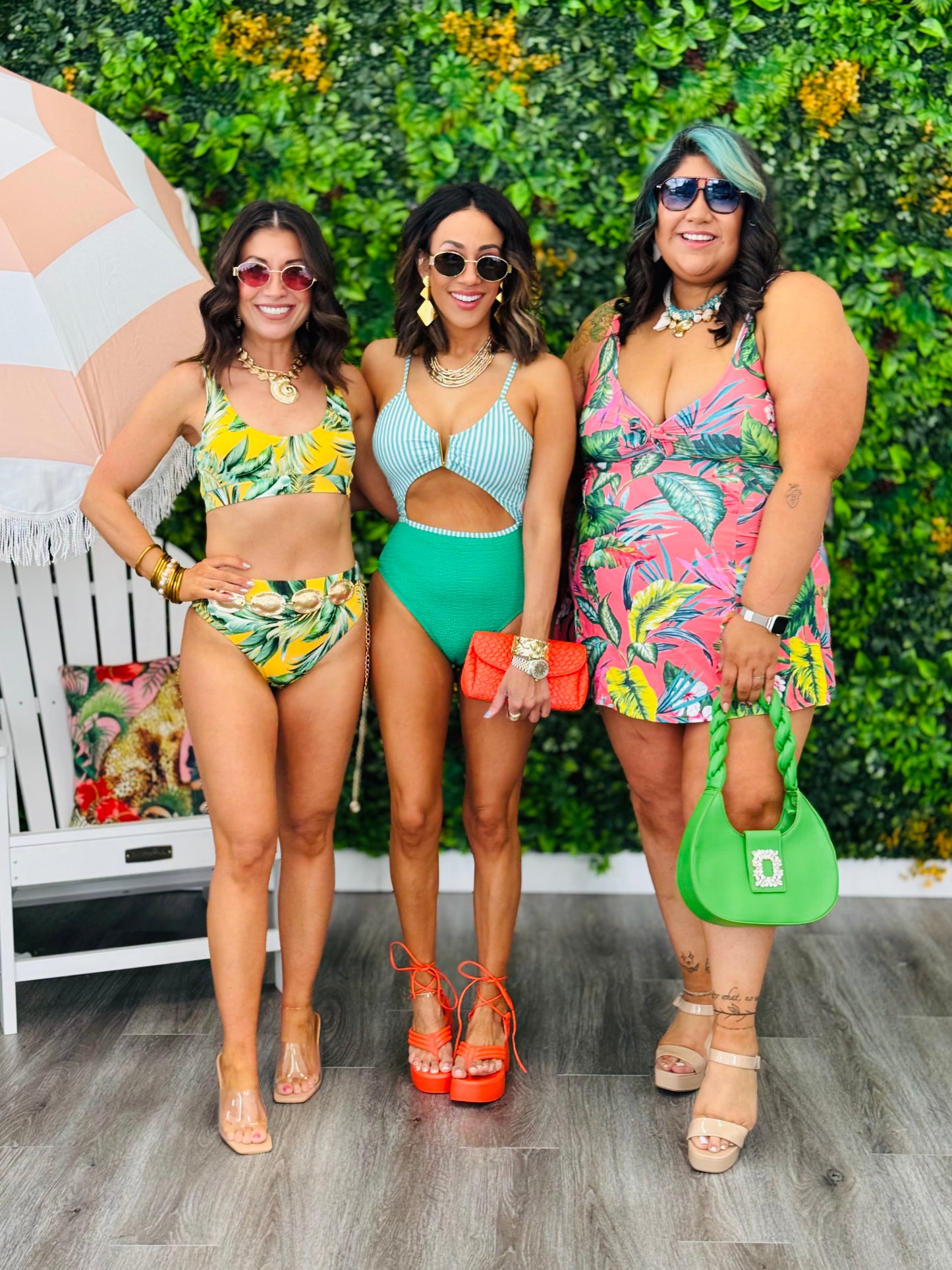 Green Stripe One-Piece Swimsuit (Reg. & Plus)