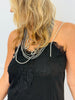 Black Lace Detail Crystal Straps Top (Reg.)