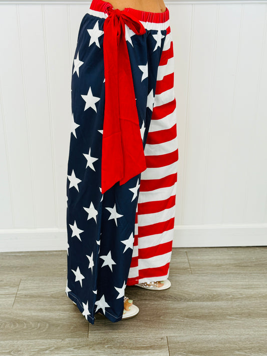 Navy/Red Stars & Stripes Side Sash Wide Leg Pants (Reg.)