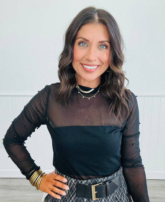 Black Pearl Detailed Mesh Top (Reg. and Plus)