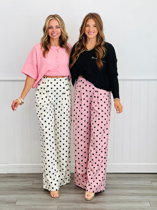 Pleated High Waist Polka Dot Pants (Reg.)-2 Colors