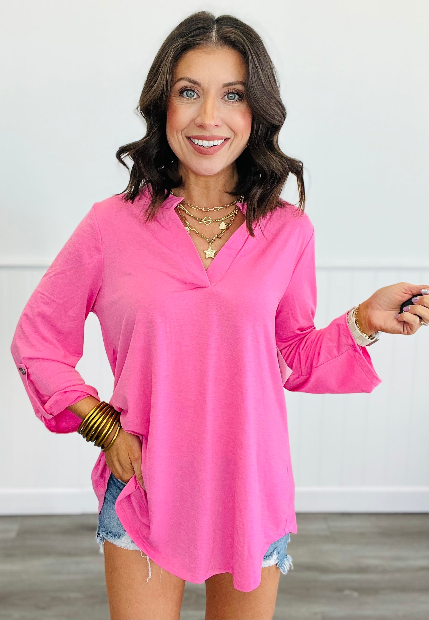 Dear Scarlett Solid 3/4 Sleeve Lizzy Top (Reg. and Plus) - 7 Colors