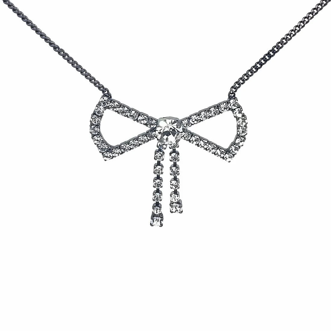 TOVA - Big Bow Necklace in Gunmetal