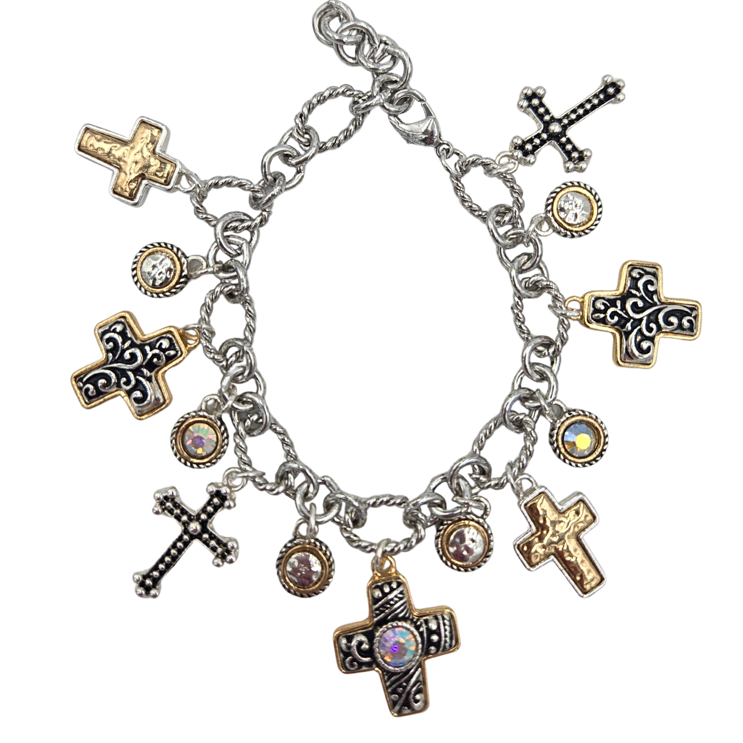 Mixed Metal Cross Charm Bracelet