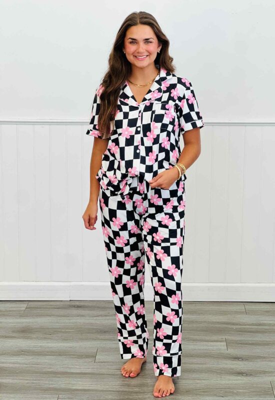 PREORDER - Daisy Check Button Down PJ Pant Set (Reg. & Plus)