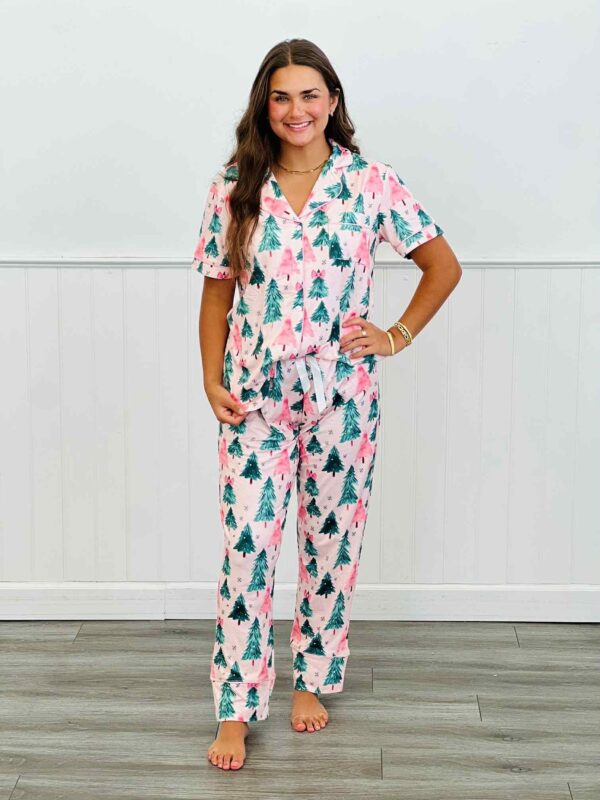 Pink Trees Button Down PJ Pant Set (Reg. & Plus)