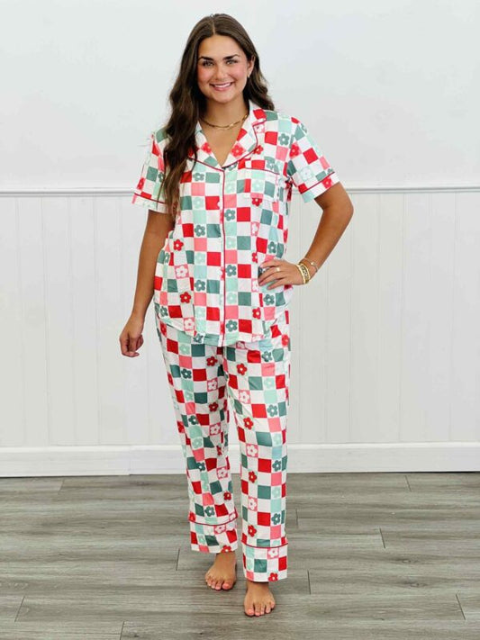 Christmas Check Button Down PJ Pant Set (Reg. & Plus)