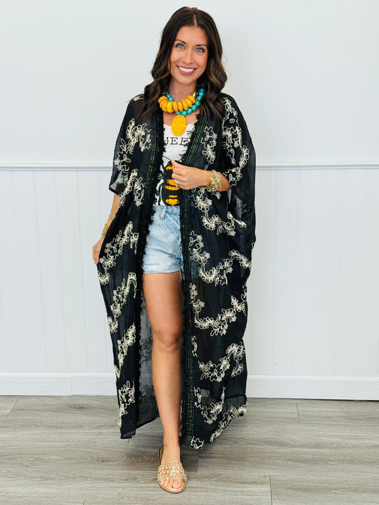 POL Black Longline 3-D Embroidered Cardigan (Reg.)