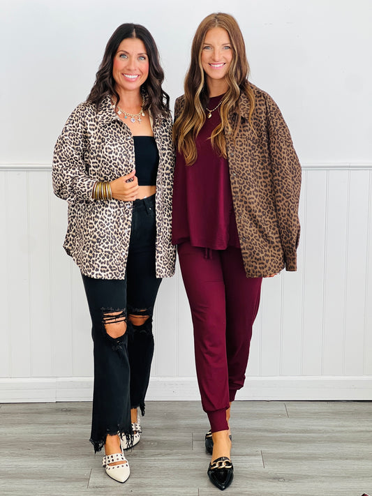 Leopard Print Long Sleeve Shirt (Reg & Plus)-2 Colors