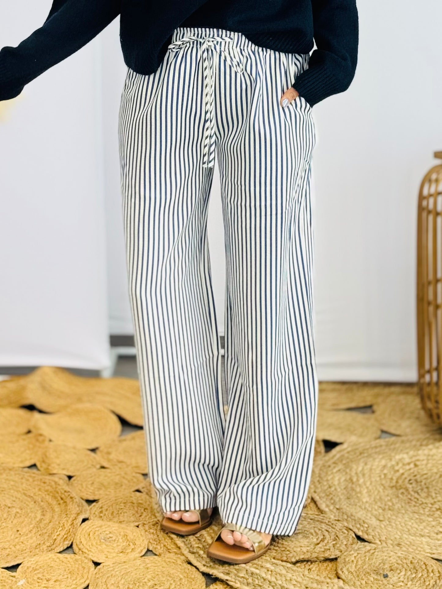 Ivory/Navy Yarn Dye Striped Lounge Pants (Reg)