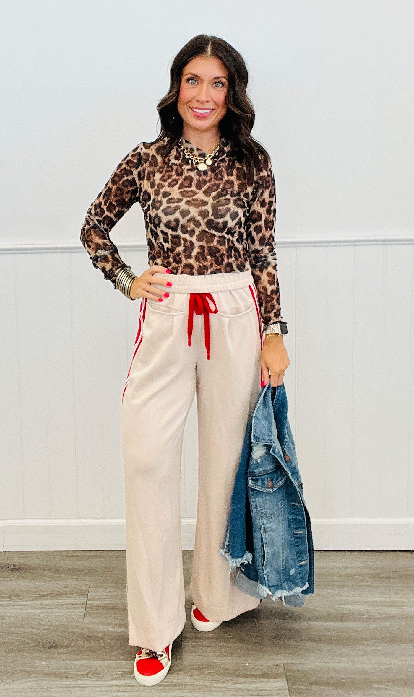 Beige Side Stripe Drawstring Pants (Reg. and Plus)