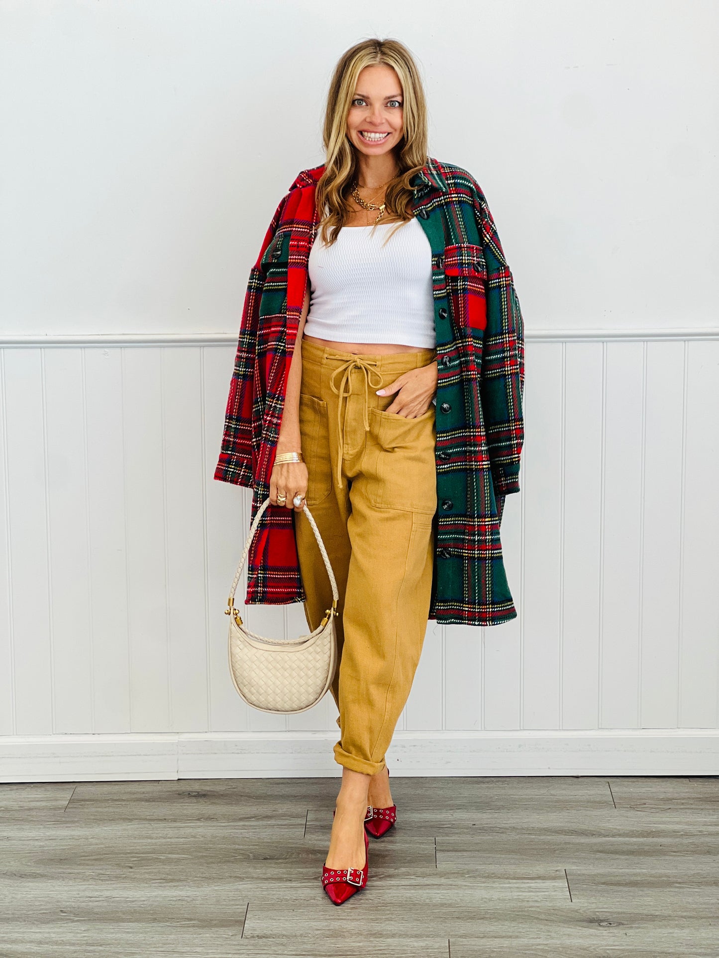 Green/Plaid Flannel Longline Shacket (Reg. and Plus)