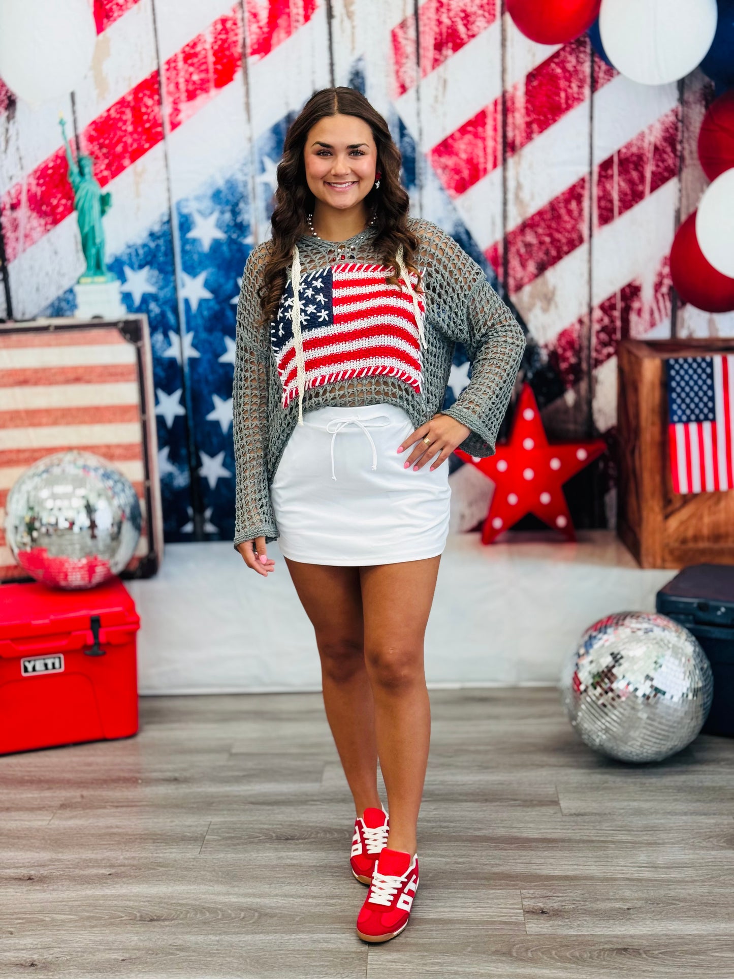 USA Flag Crochet Hoodie Top (Reg.)- 2 Colors