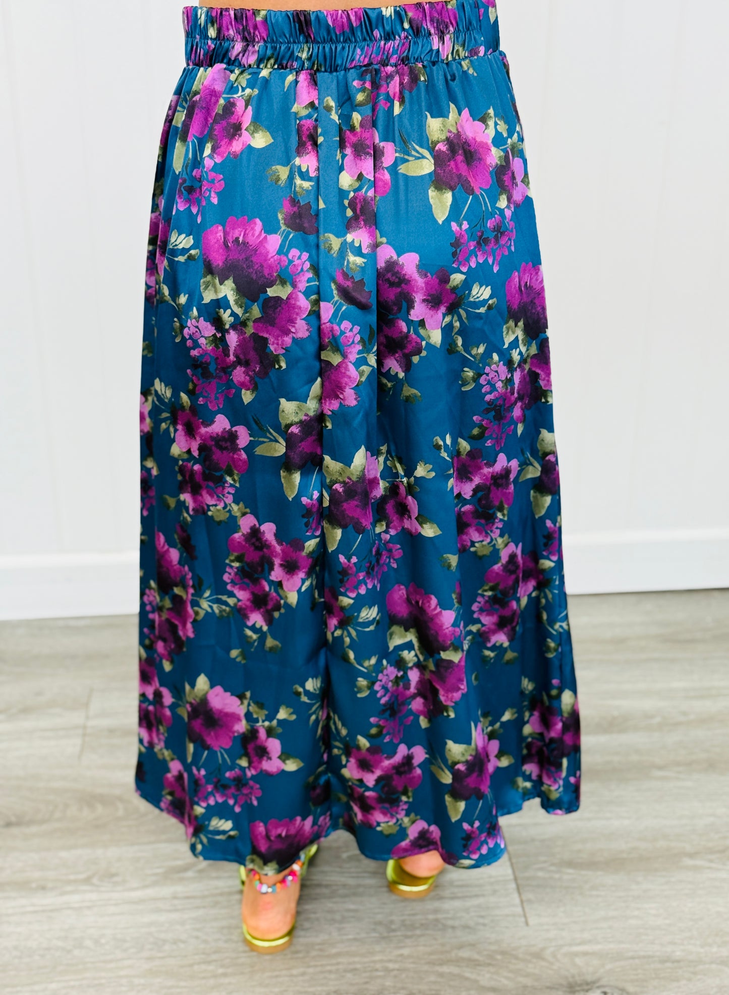 Cobalt Blue/Purple Floral Satin Midi Skirt (Reg. and Plus)