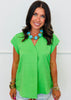 Lt Green Rhinestone V-Neck Cap Sleeve Blouse (Reg. & Plus)
