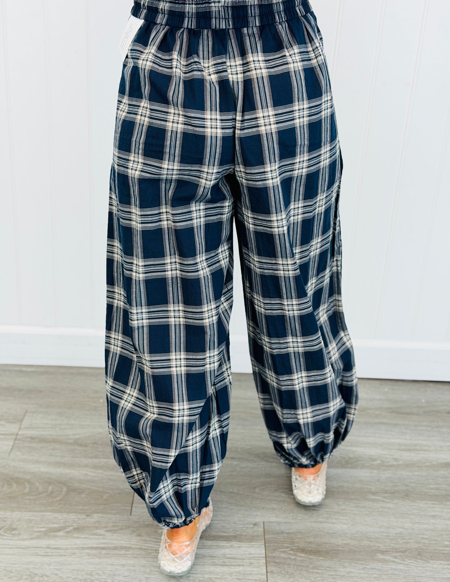 Navy Plaid Baggy Balloon Jogger Pants (Reg.)