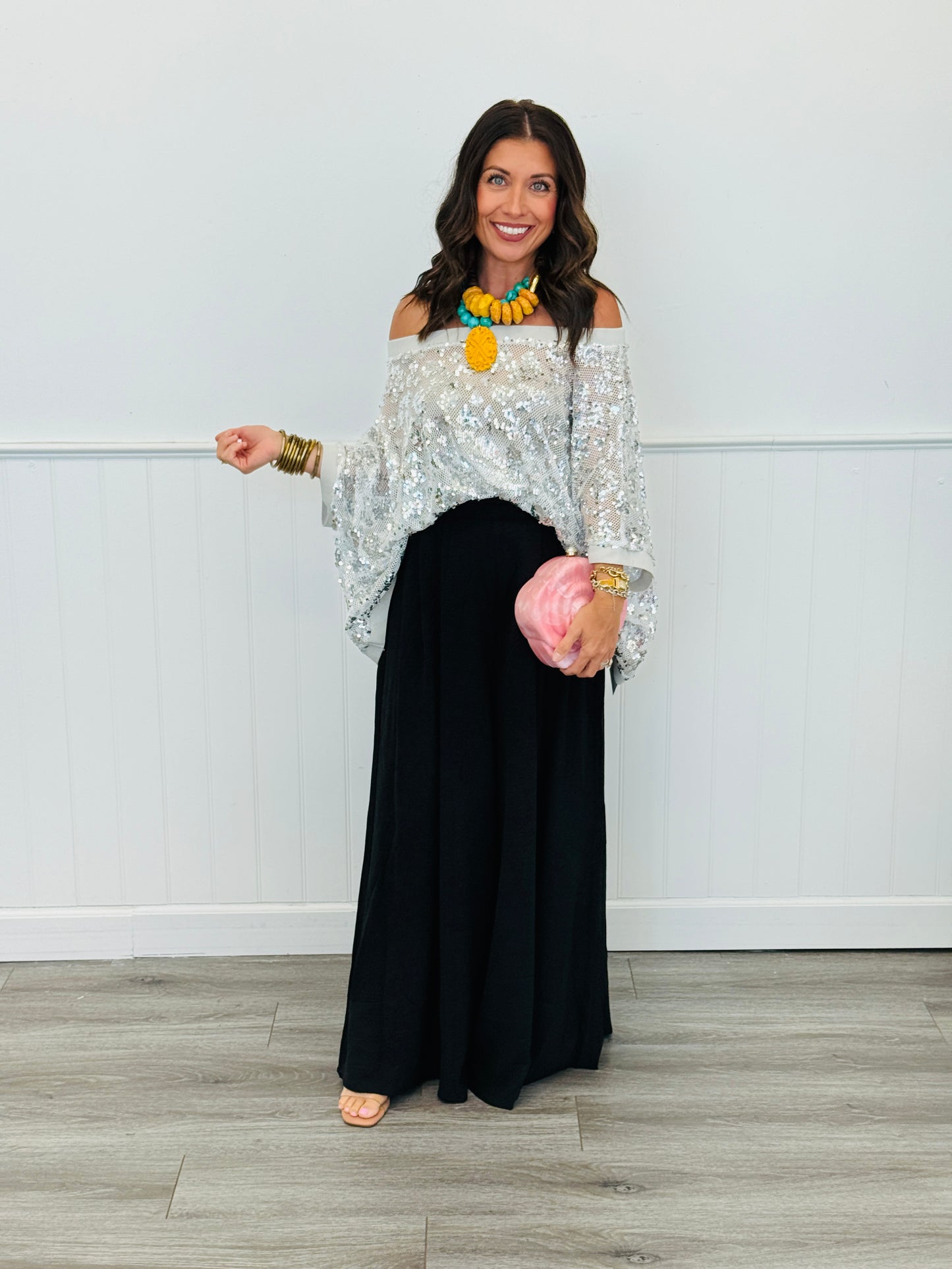 Silver Sequin Boxy Top (Reg. and Plus)
