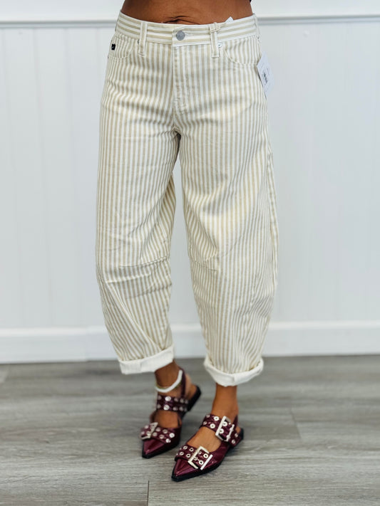 Tan Striped Comfort Stretch Barrel Jeans (Reg.)