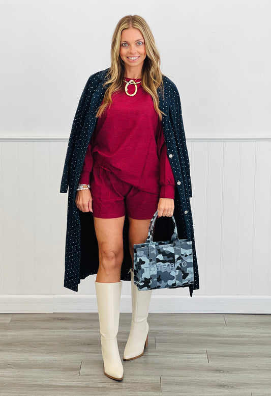 Red/Navy 2-Piece Striped Lounge Set (Reg & Plus)