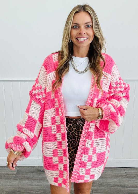 N Pink Combo Mixed Check Cardigan (Reg.)