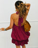 Burgundy Plaid Halter Neck Bubble Mini Dress (Reg.)