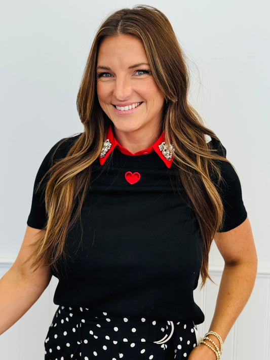 Black Heart Cut Out Short Sleeve Top (Reg. and Plus)