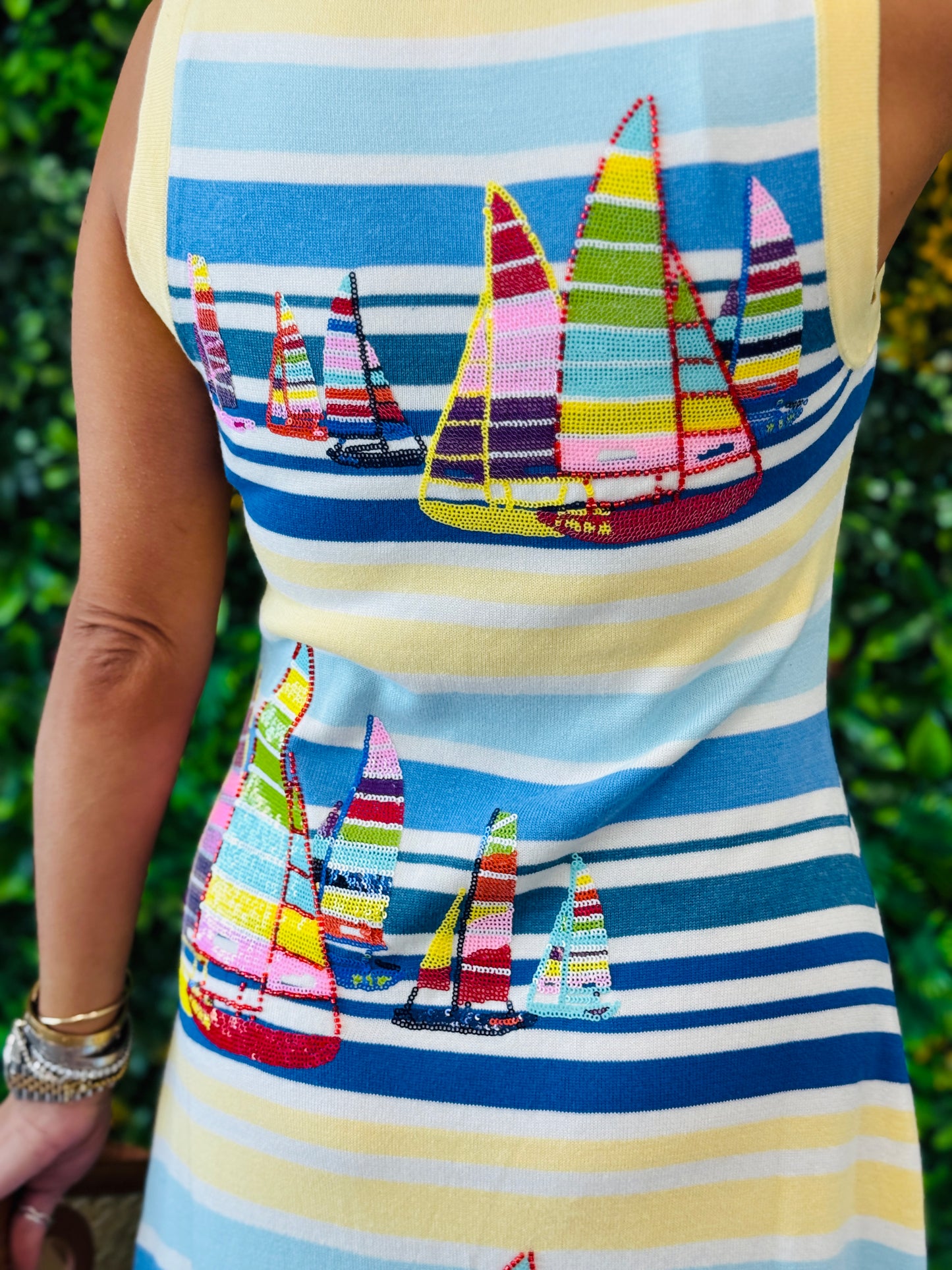 Queen Of Sparkles Yellow & Blue Striped Sailboat Midi Dress (Reg. & Plus)