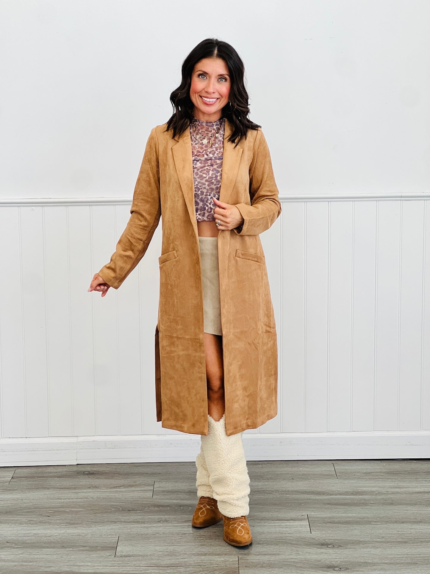 Longline Faux Suede Duster Jacket (Reg.)-3 Colors