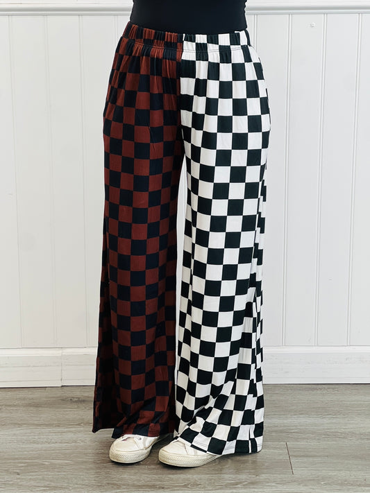 Split Decision Brown/Black Checkered Pants (Reg & Plus)