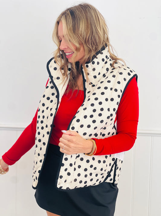 Cream/Black Polka Dot Quilted Snap It Vest (Reg & Plus)