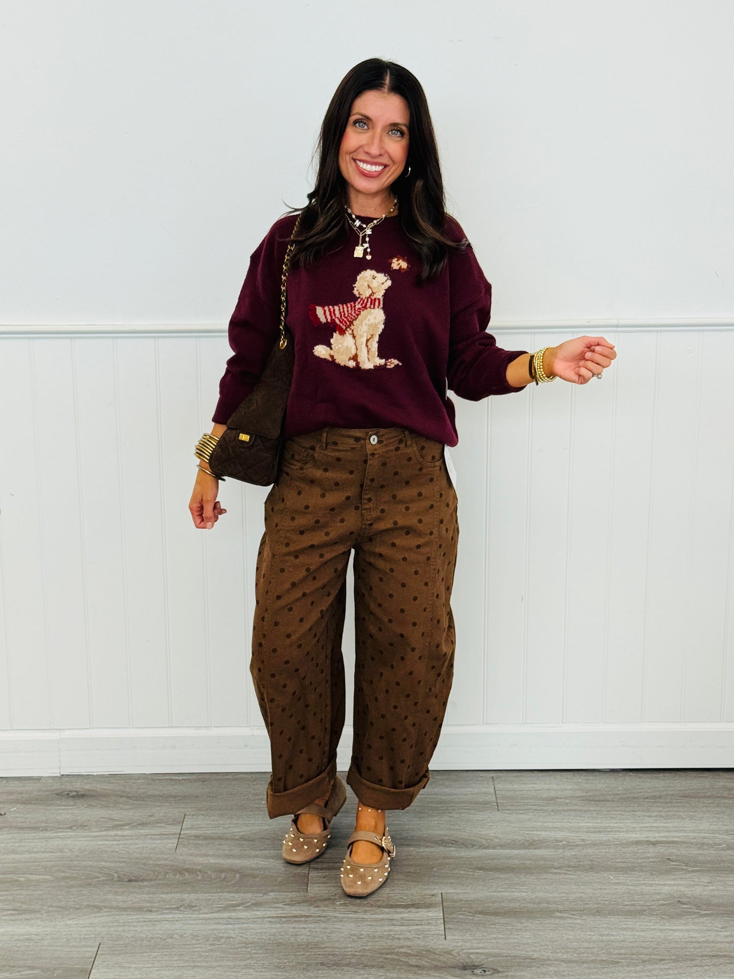 Burgundy Puppy With Fallen Leaves Sweater (Reg.)