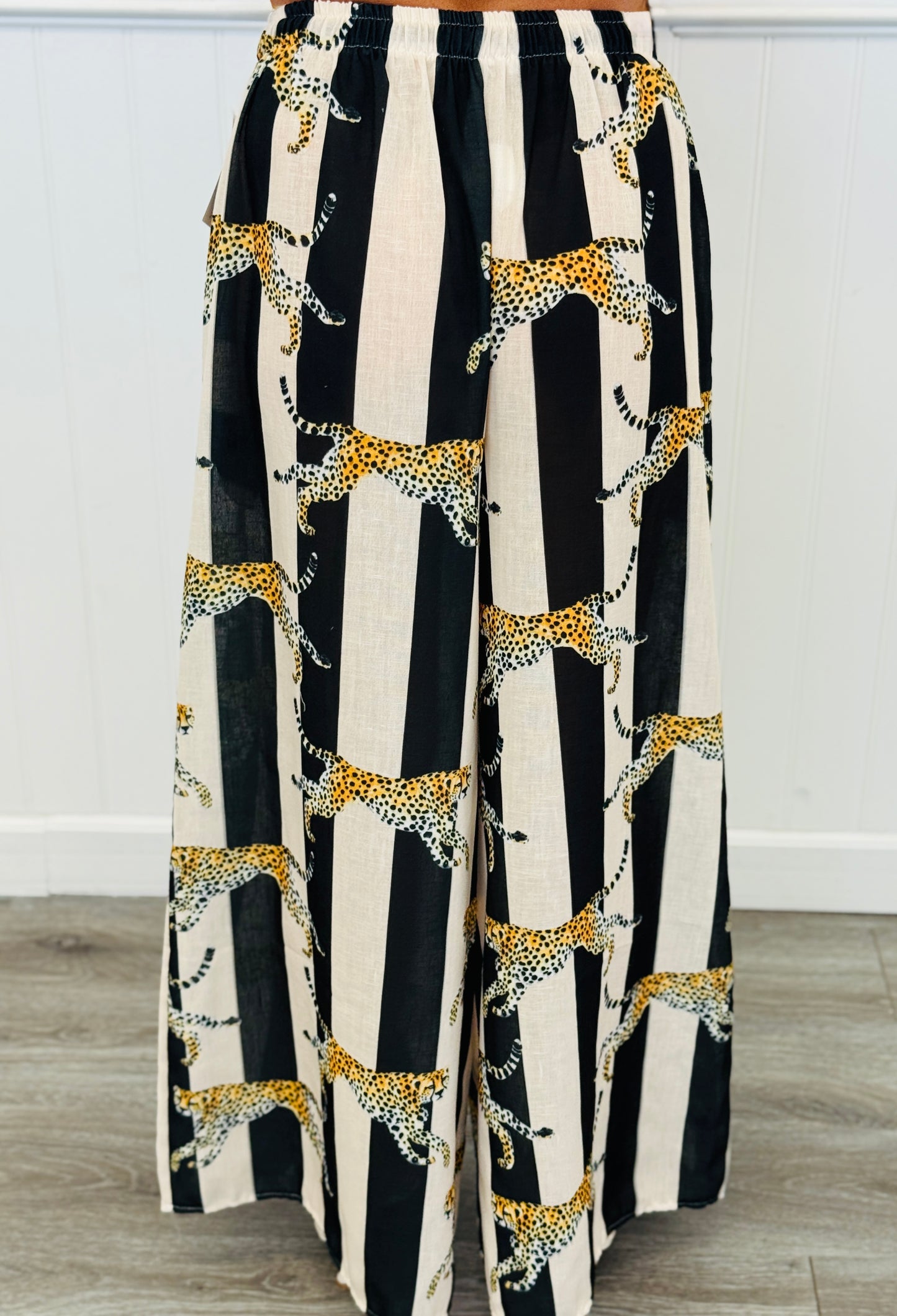 Striped Cheetah Wide Leg Pants (One Size)