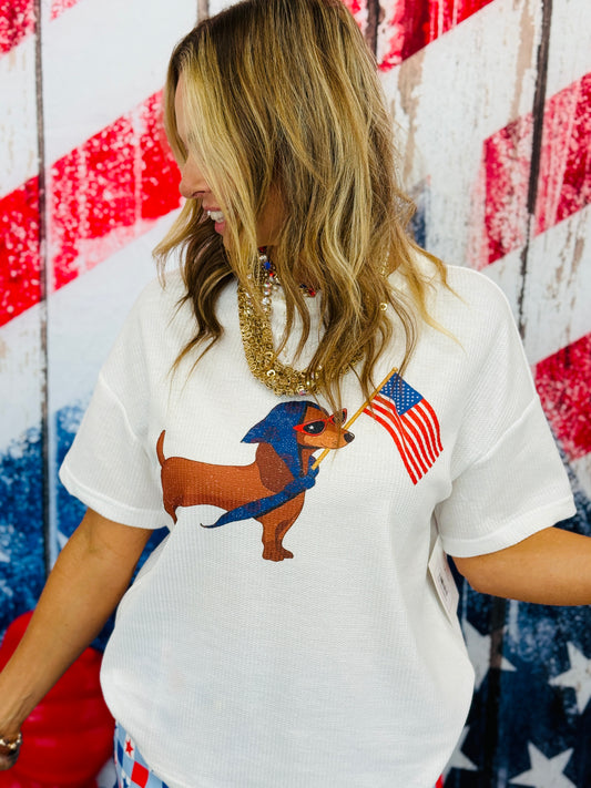 White Patriotic Pup Waffle Tee (Reg & Plus)