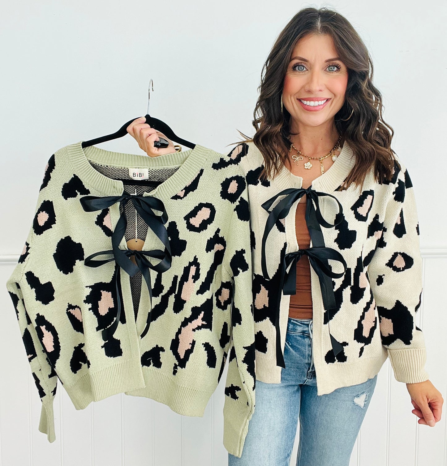 Duo Front Tie Leopard Sweater Cardigan (Reg)-2 Colors