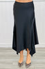 Black Asymmetrical Satin Midi Skirt (Reg.)