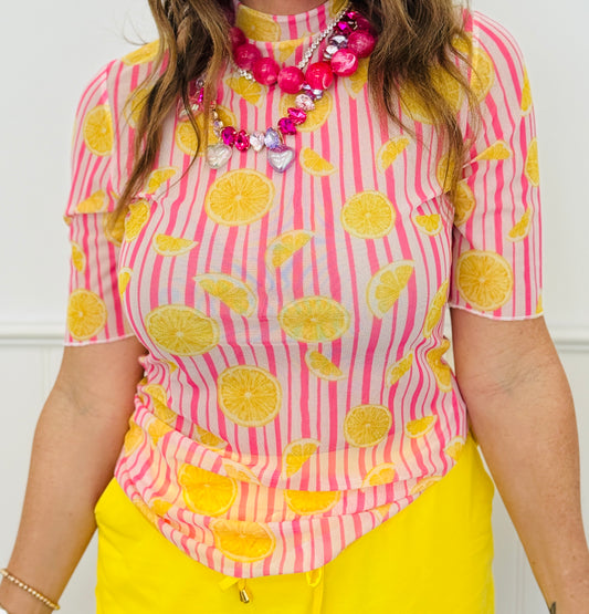 Kora Pink Lemonade Short Sleeve Mesh Top (Reg. and Plus)