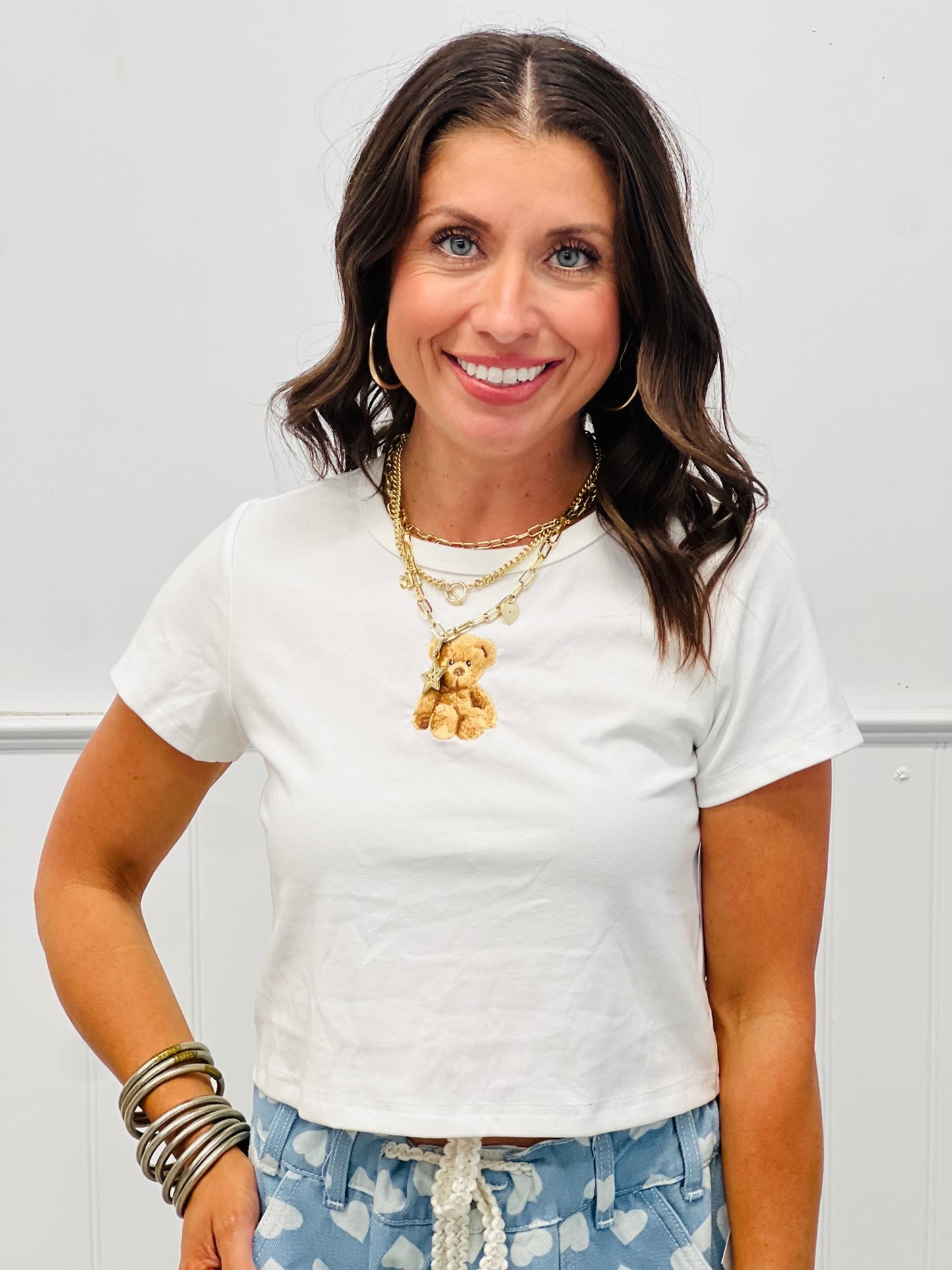 Embroidered Bear Baby Tee Top (Reg.)-2 Colors