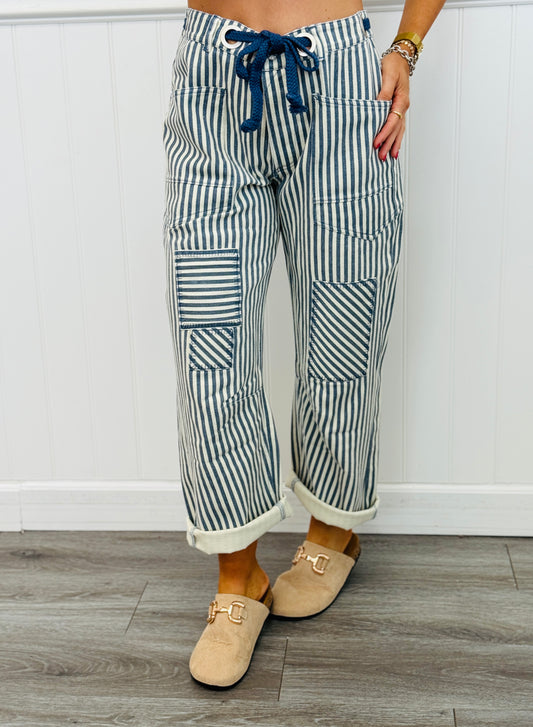 Navy Striped Twill Barrel Pants (Reg & Plus)