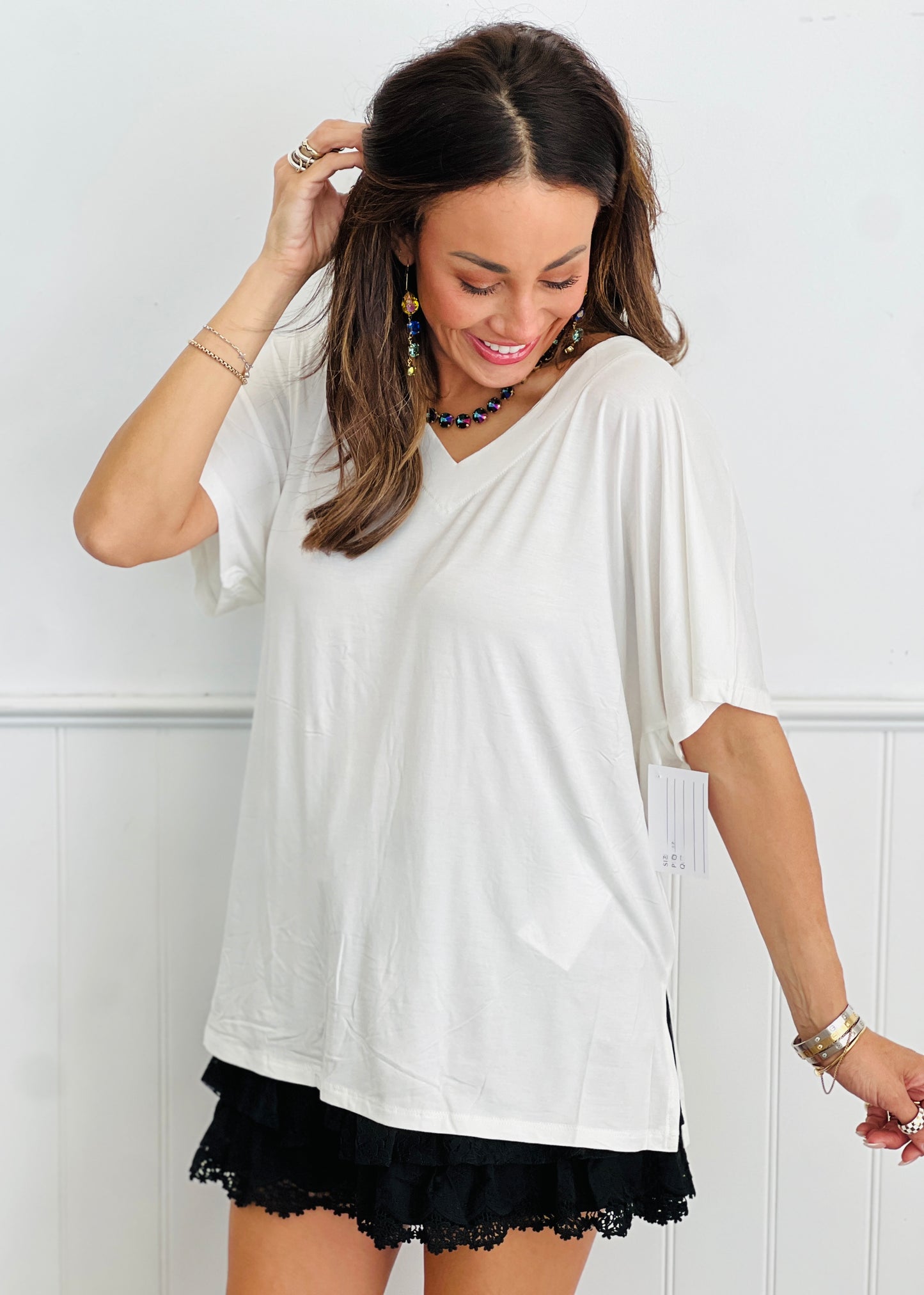 Off White Oversized Short Sleeve Top (Reg. and Plus)