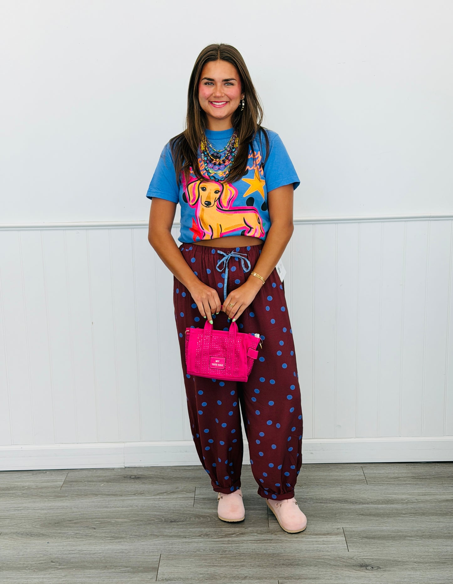 Maroon/Blue Polka Dot Drawstring Pants (Reg.)