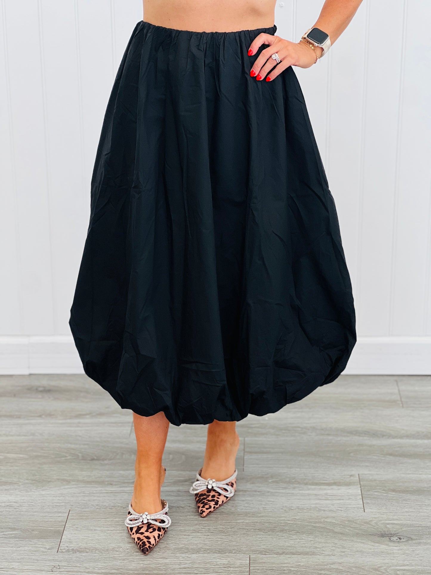Black Bubble Hem Midi Skirt (Reg & Plus)
