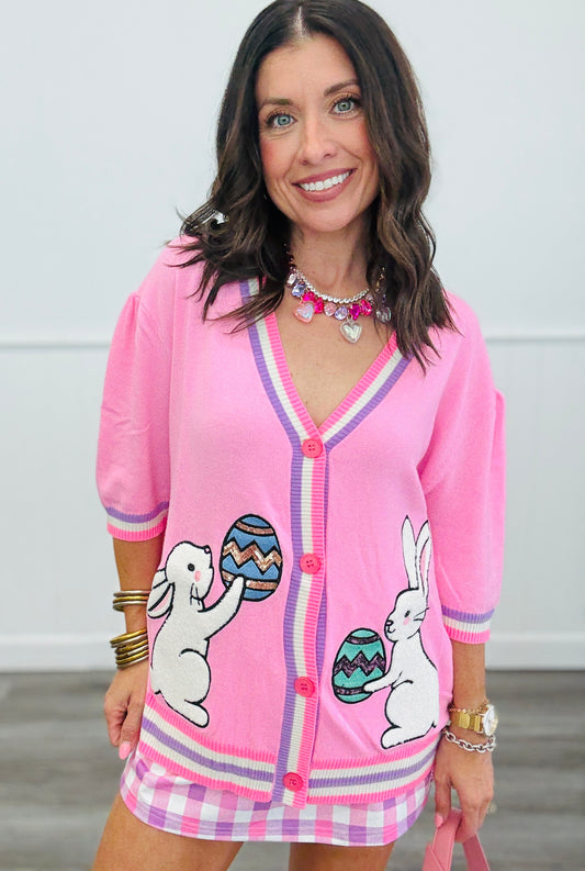 Hoppy Easter Short Sleeve Cardigan (Reg. and Plus)