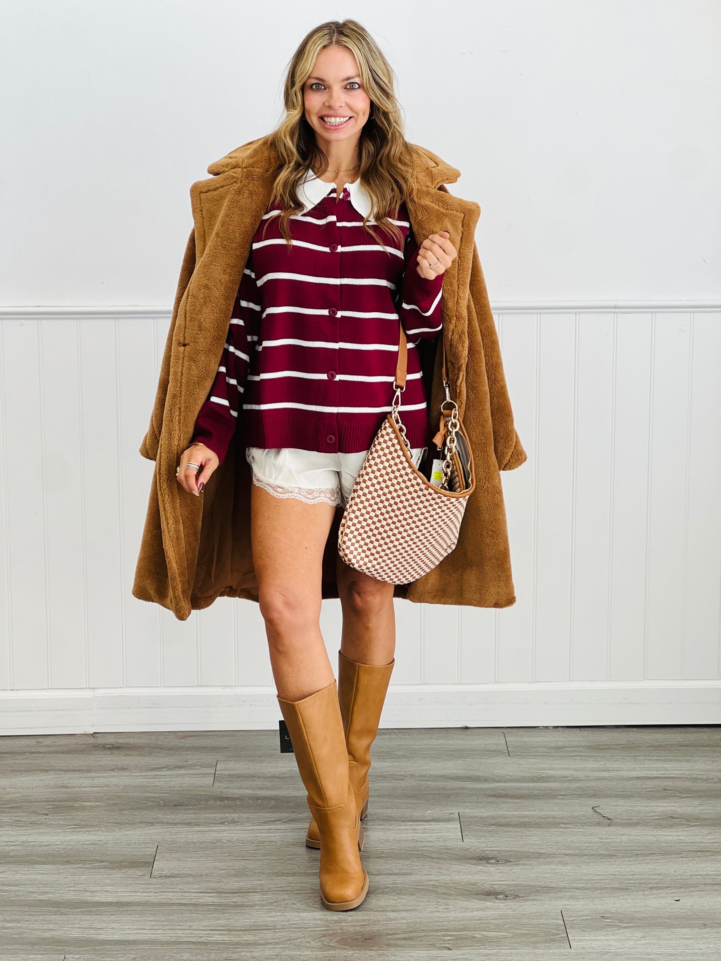 Contrast Collar Striped Sweater Cardigan (Reg.)-2 Colors