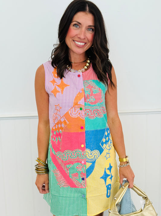 Queen Of Sparkles Colorblock Gingham Queen Button Up Dress (Reg. & Plus)