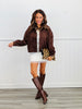 Chocolate Brown Suede Collared Zip Up Jacket (Reg.)