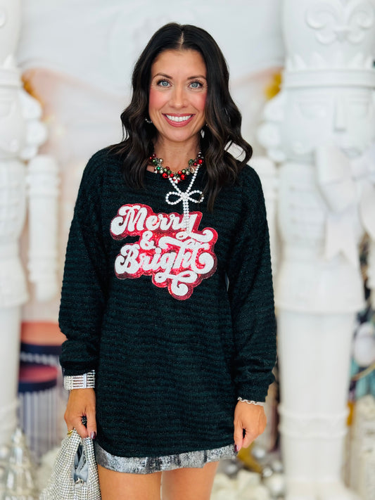 Hunter Green Merry & Bright Sequined Top (Reg & Plus)